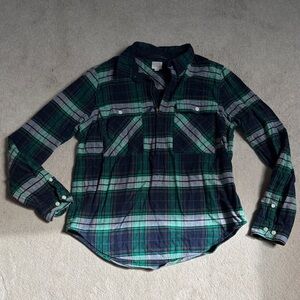 J. Crew Green and Navy Quarter-Zip Flannel Shirt